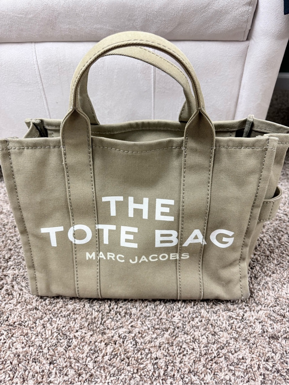 Marc Jacobs Olive Canvas Tote Bag with White Logo
